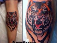 Татуировка тигр на икре