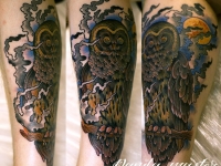 Татуировка сова на голеностопе