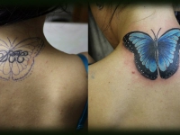 Татуировка бабочка на шее