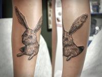 Татуировка заяц на икре