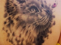 Татуировка кошка на лопатке