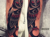 Татуировка большая сова с 3 глазами