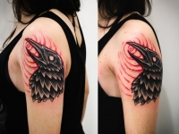 Татуировка голова ворона на плече