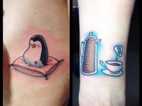 Татуировка пингвин и кофейник