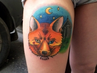 Татуировка лисица на бедре