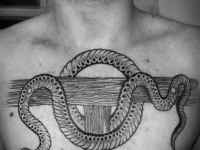 Татуировка змея на груди