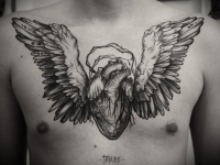 Татуировка сердце с крыльями на груди
