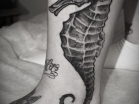 Татуировка морской конёк на голеностопе