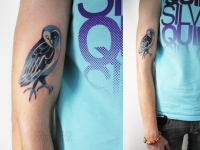 Татуировка сова на плече