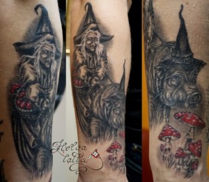 татуировка tattoo ведьма кабан и грибы