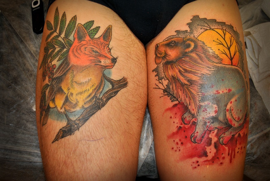 Художественная татуировка, тату льва, тату зайца, индивидуальная татуировка, artist tattoo, tattoo lion, tattoo rabit