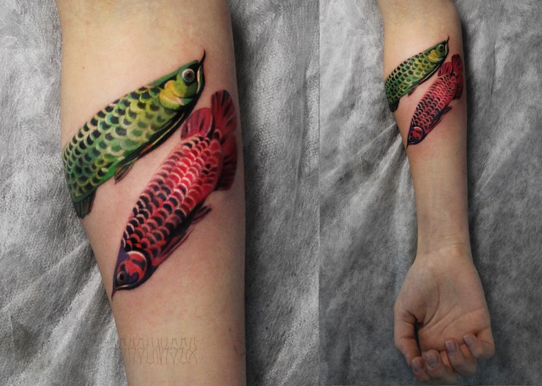 Художественная татуировка "Рыбки". Мастер Саша Unisex. Расположение: предплечье.