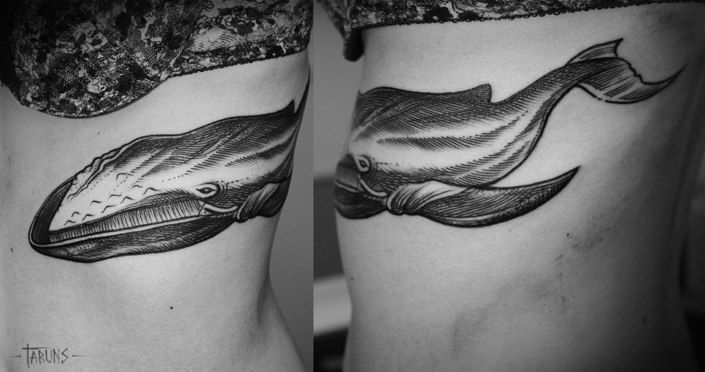 Татуировка кита в графике. Мастер Александра Табунс.