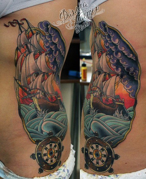 Художественная татуировка "Корабль"