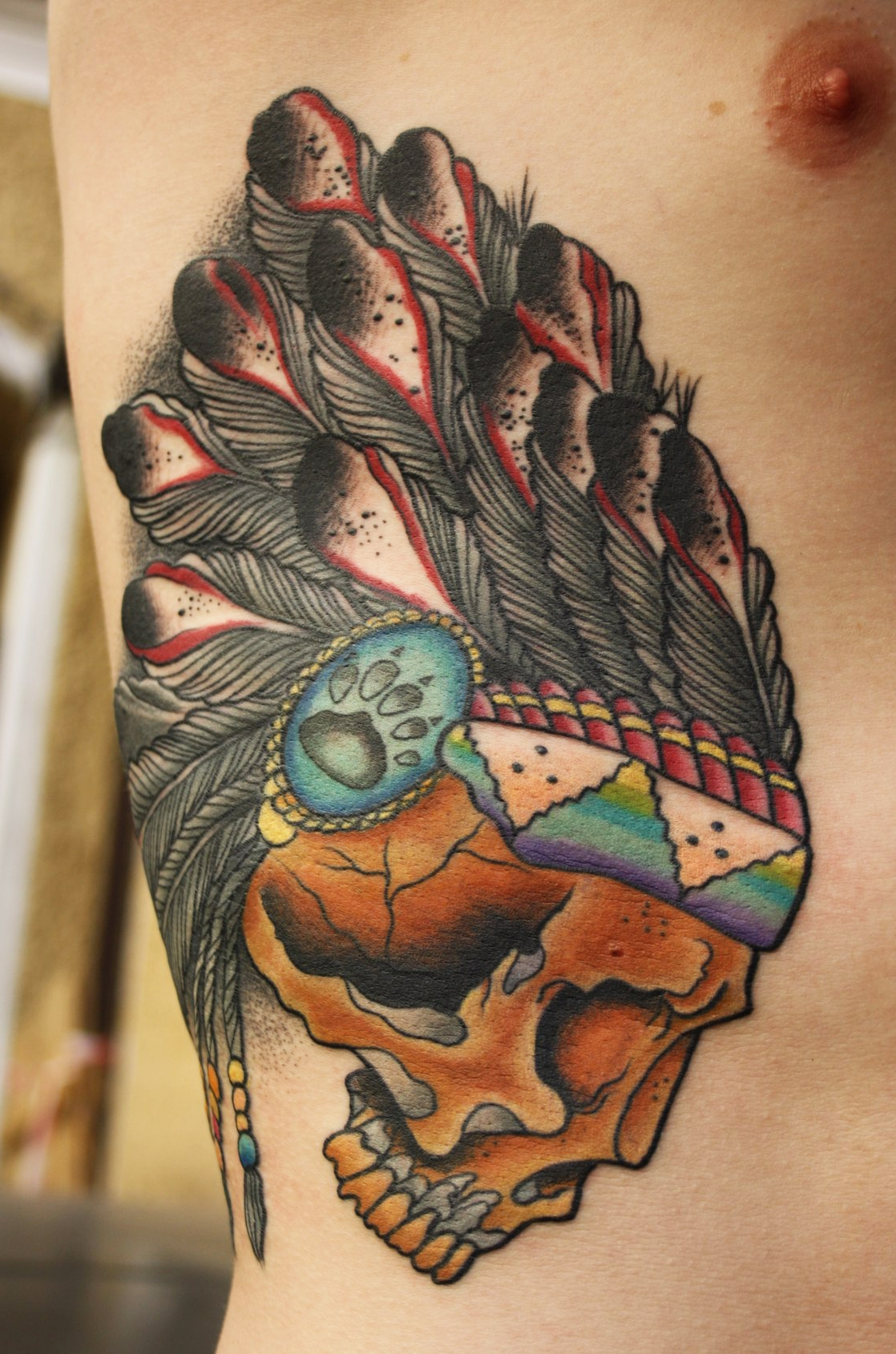 Художественная татуировка "Череп индейца" от Александра Соды