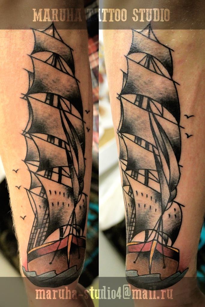 Художественная татуировка "Корабль" от Валеры Моргунова