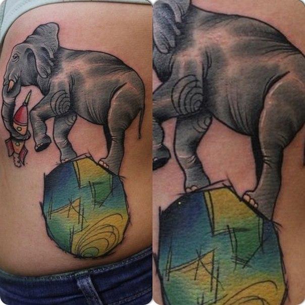 Художественная татуировка "Слон" от Александра Соды.