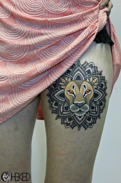 Художественная татуировка "Лев" от Алисы Чекед