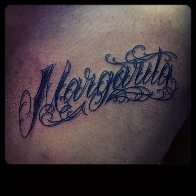 Художественная татуировка надпись "Маргарита" от Валеры Моргунова.