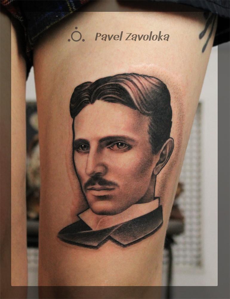 Художественная татуировка. Портрет. "Тесла". Мастер Павел Заволока.