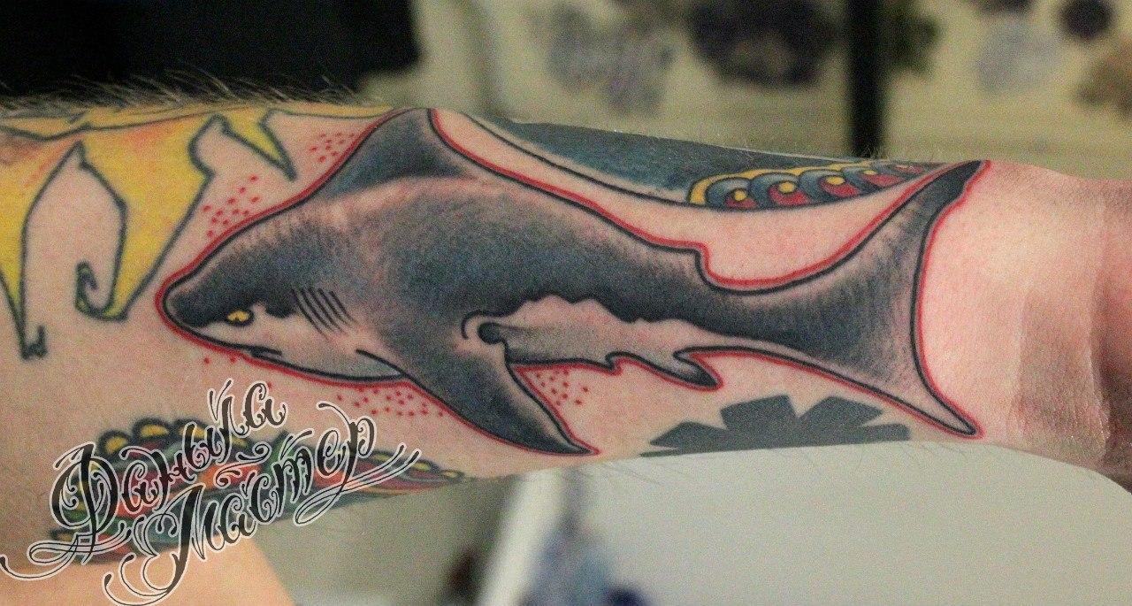 Художественная татуировка "Акула" от Данилы-мастера.