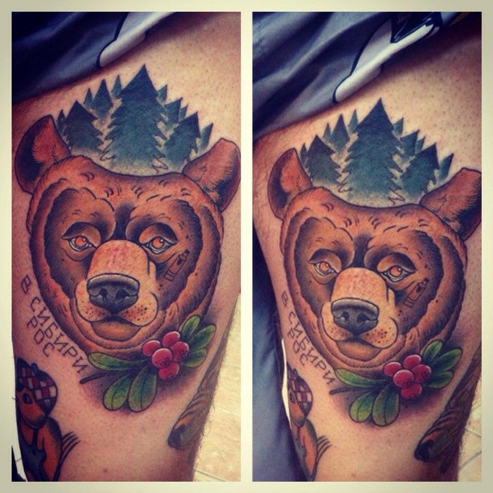 Художественная татуировка "Медведь из Сибири" от Александра Соды.