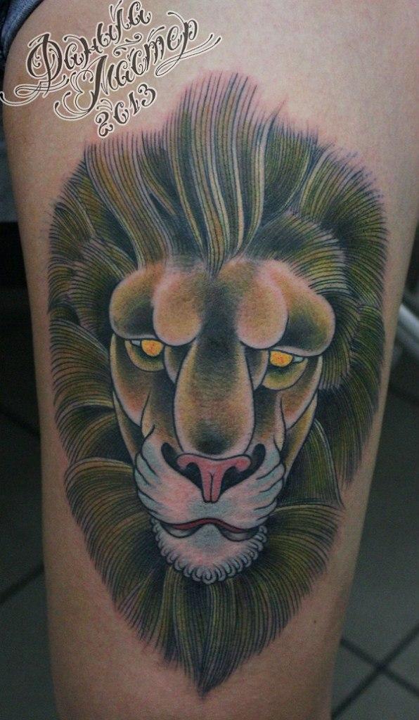 Художественная татуировка "Лев" от Данилы-мастера.