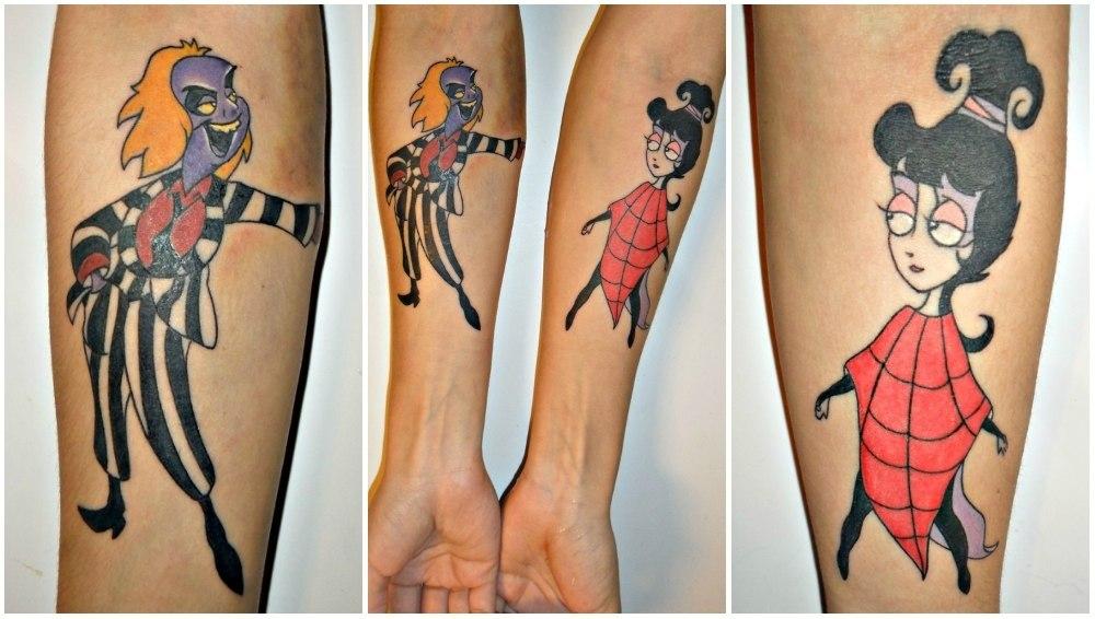 Художественная татуировка "Битлджус и Лидия"