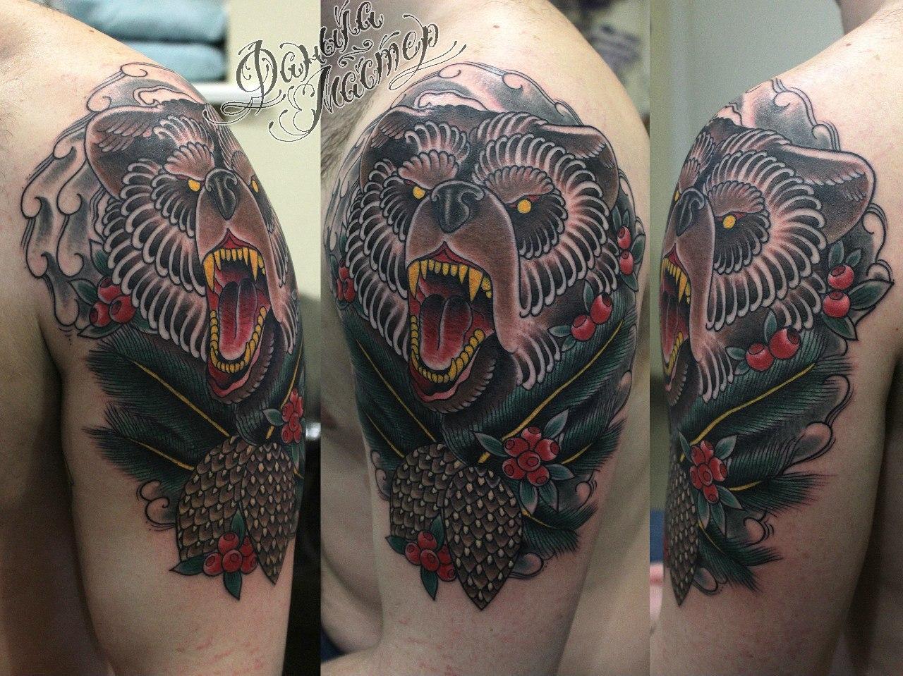 Художественная татуировка "Медведь" от Данилы-мастера.