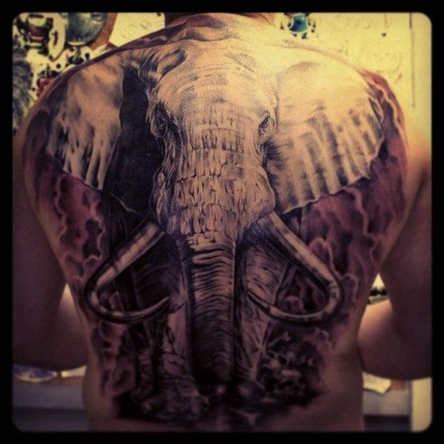 Художественная татуировка "Африканский слон" от Валеры Моргунова.