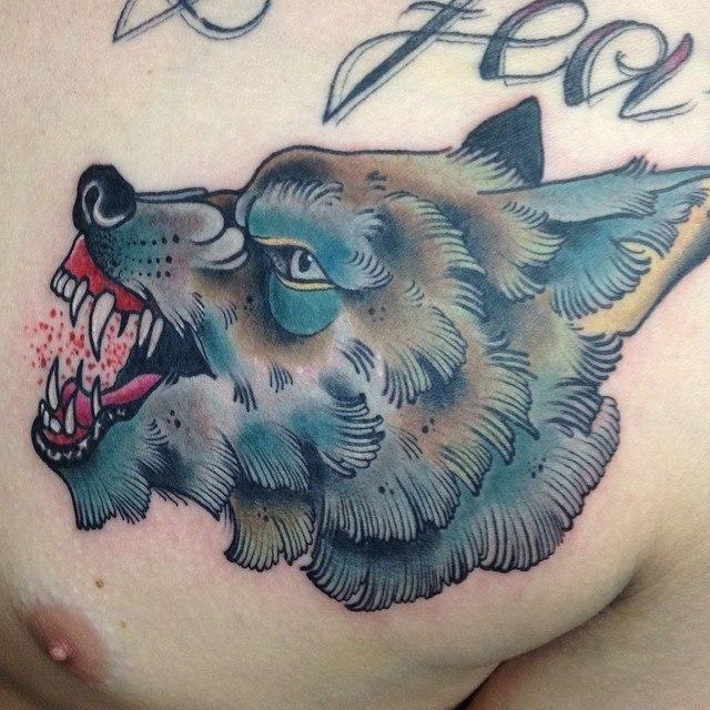 Художественная татуировка "Волк" от Александра Соды