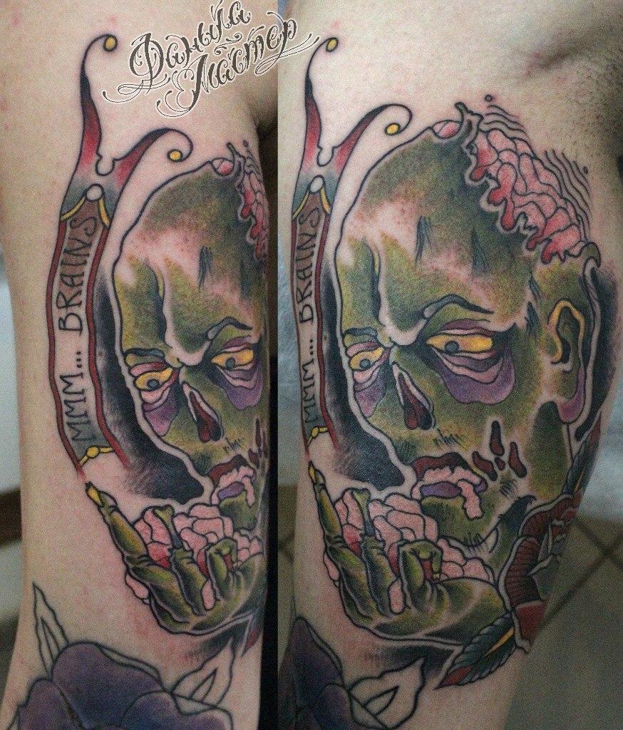 Художественная татуировка "Зомби" от Данилы-Мастера.