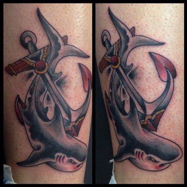 Художественная татуировка "Акула с якорем" от Данилы-Мастера