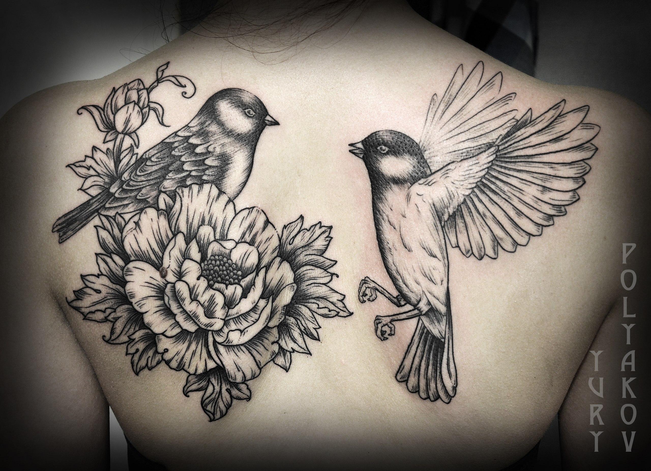 Художественная татуировка "Птицы" от Юры Полякова