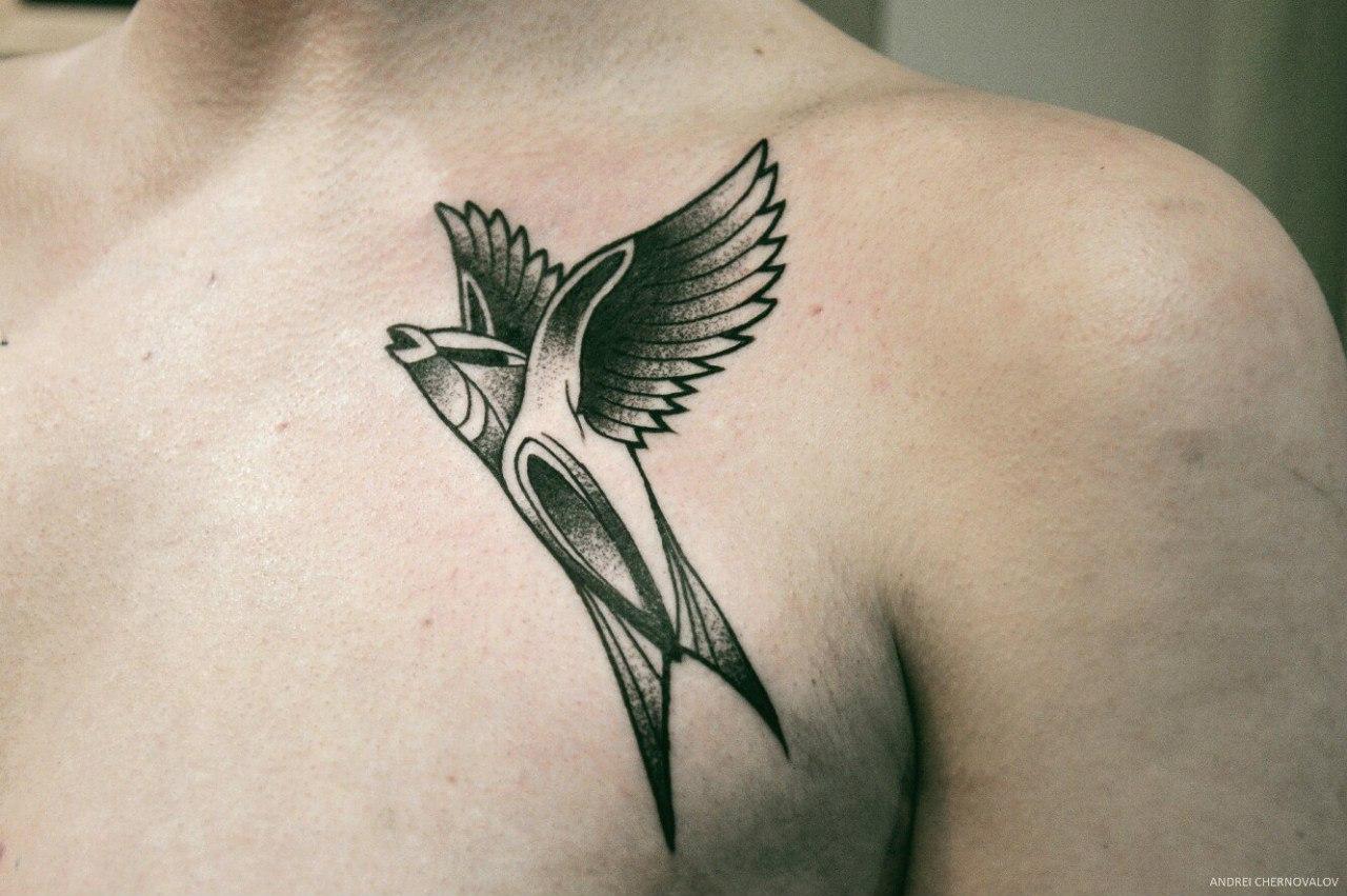 Художественная татуировка "Птица" от Андрея Черновалова