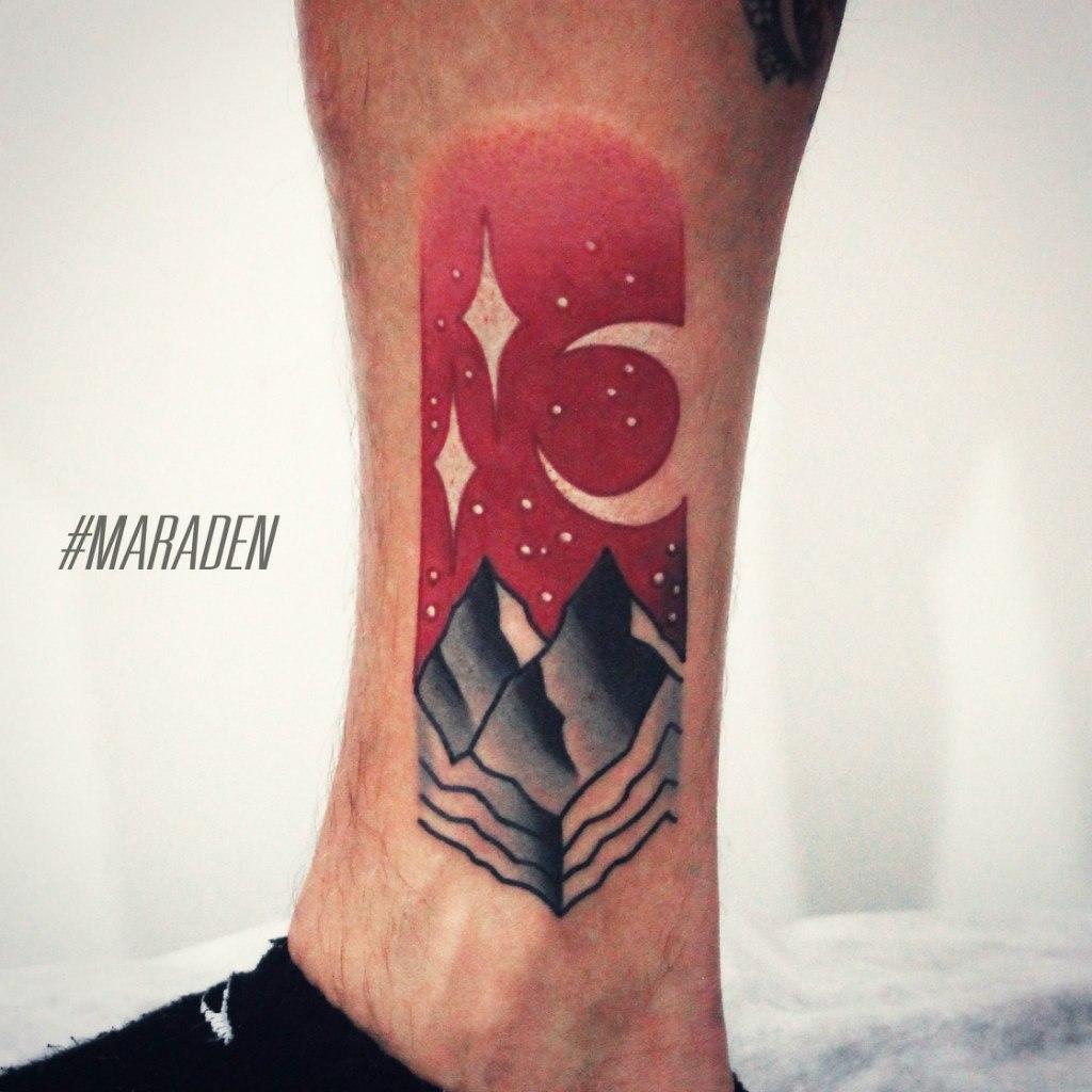 Художественная татуировка «Горы». Мастер — Денис Марахин