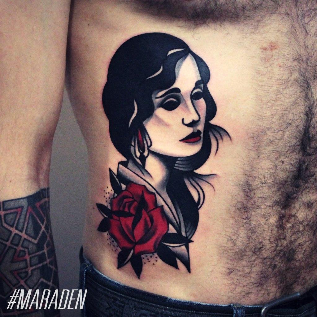 Художественная татуировка «Дама». Мастер — Денис Марахин