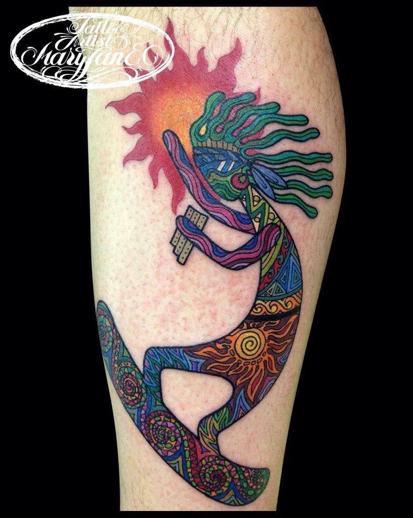 Художественная татуировка "Кокопелли". Мастер Мадина Mary Jane.