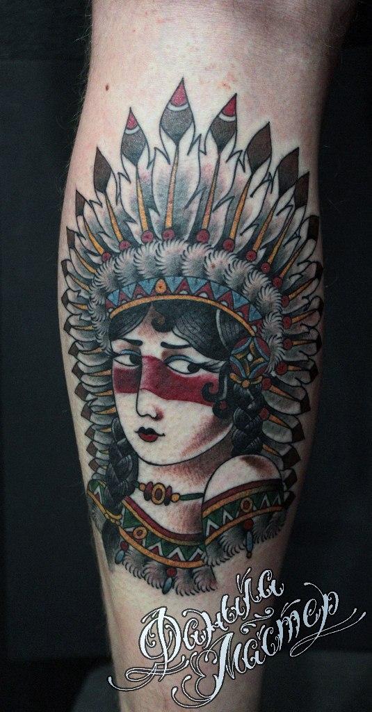 Художественная татуировка "Индеанка" от Данилы-Мастера
