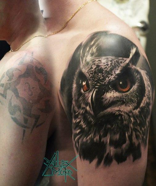 Художественная татуировка "Сова" от мастера Александра Морозова
