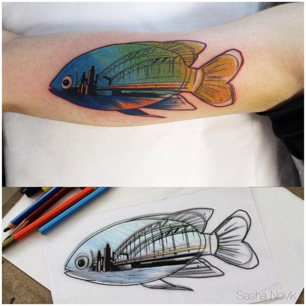 Художественная татуировка «Рыба». Мастер — Саша Новик