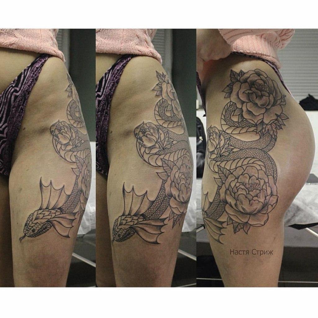 Художественная татуировка "Змей". Мастер Настя Стриж.