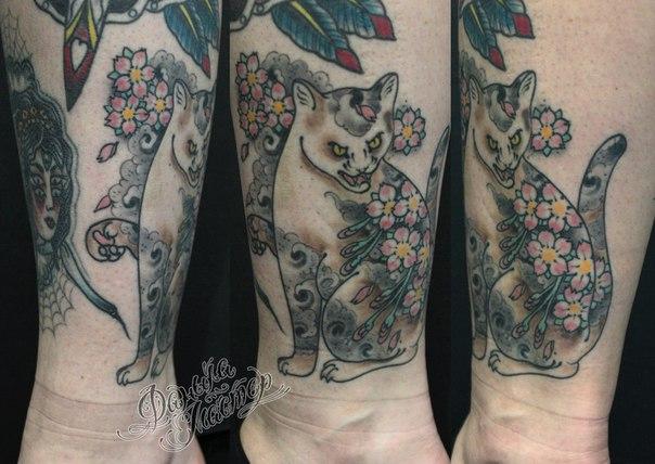 Художественная татуировка по мотивам "Monmon cats" от Данилы-Мастера