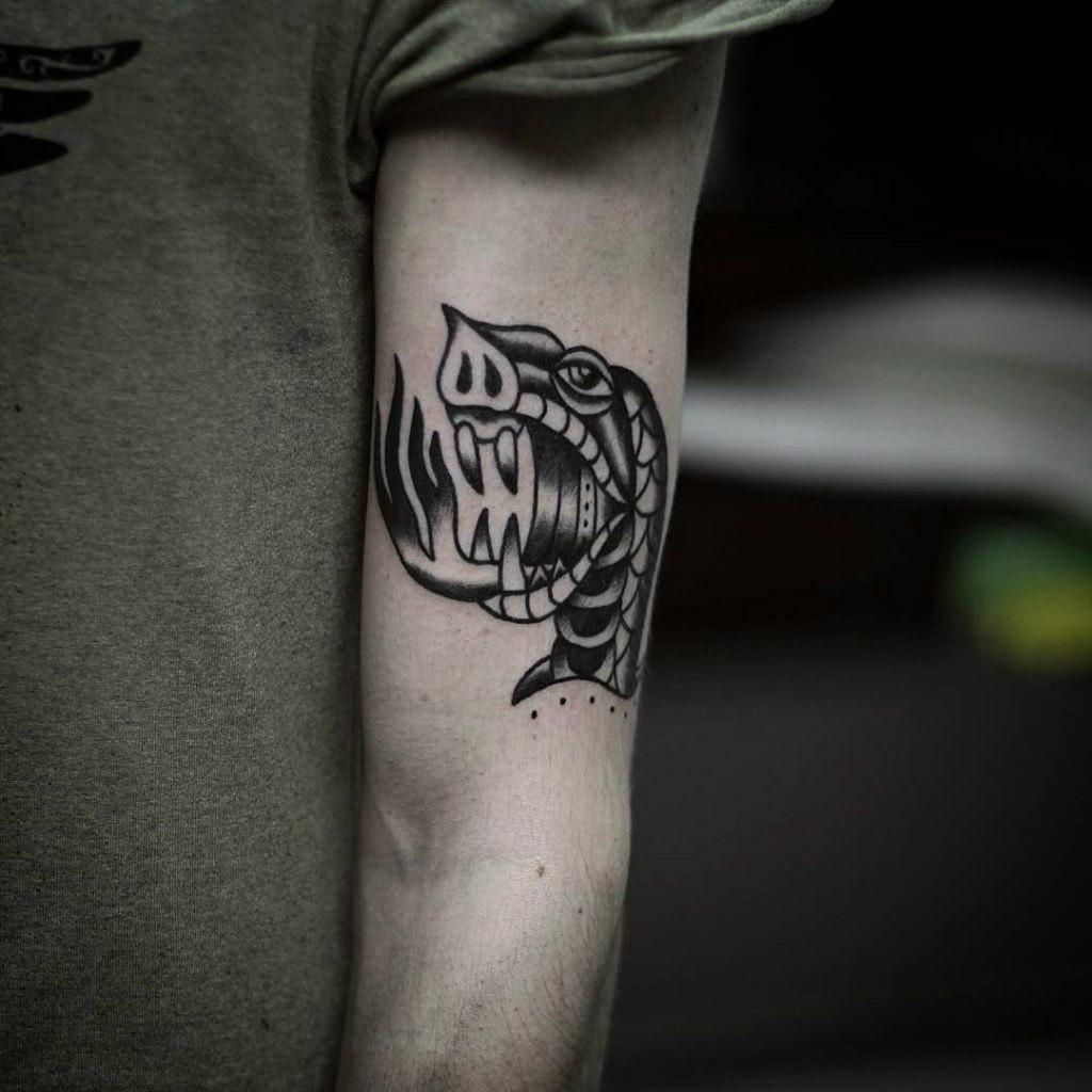 Художественная татуировка "Змея" от Александра Бахаревича