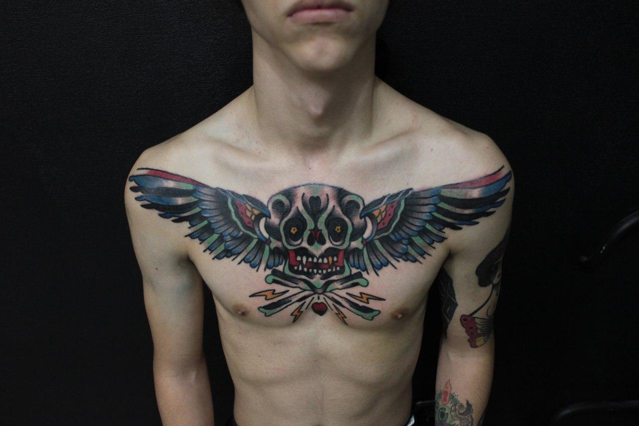 Художественная татуировка "Череп с крыльями" от Вовы Meatshit