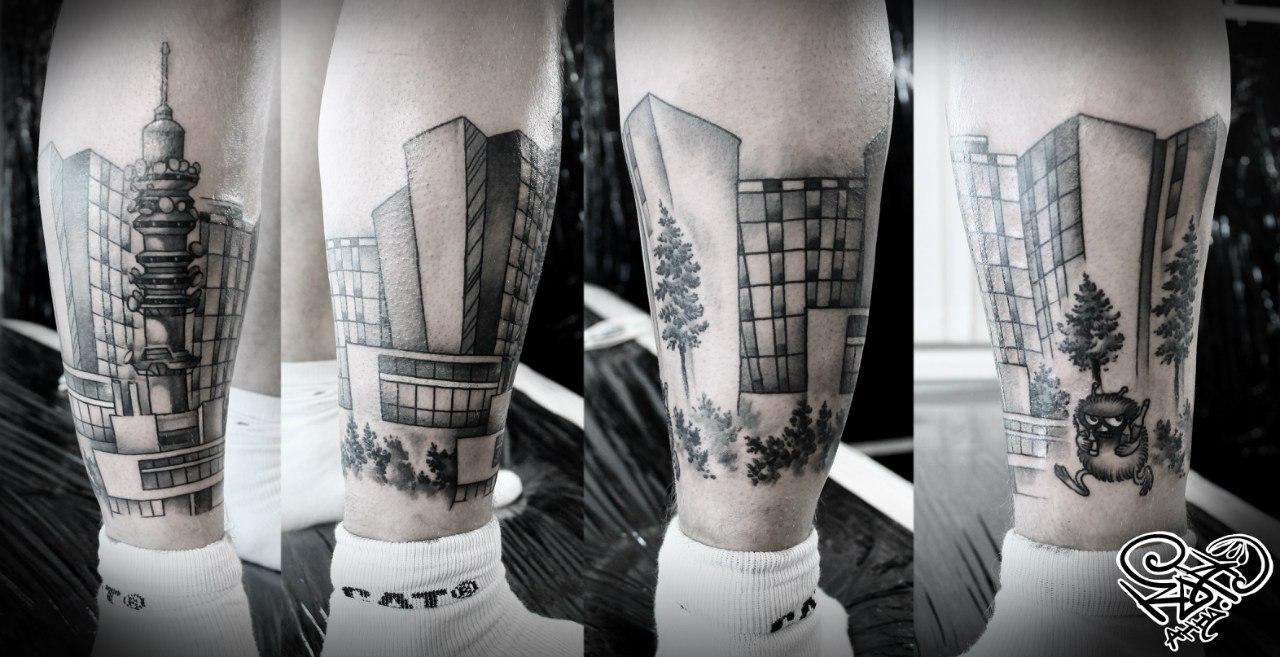 Художественная татуировка «Город». Мастер — Анна Корь