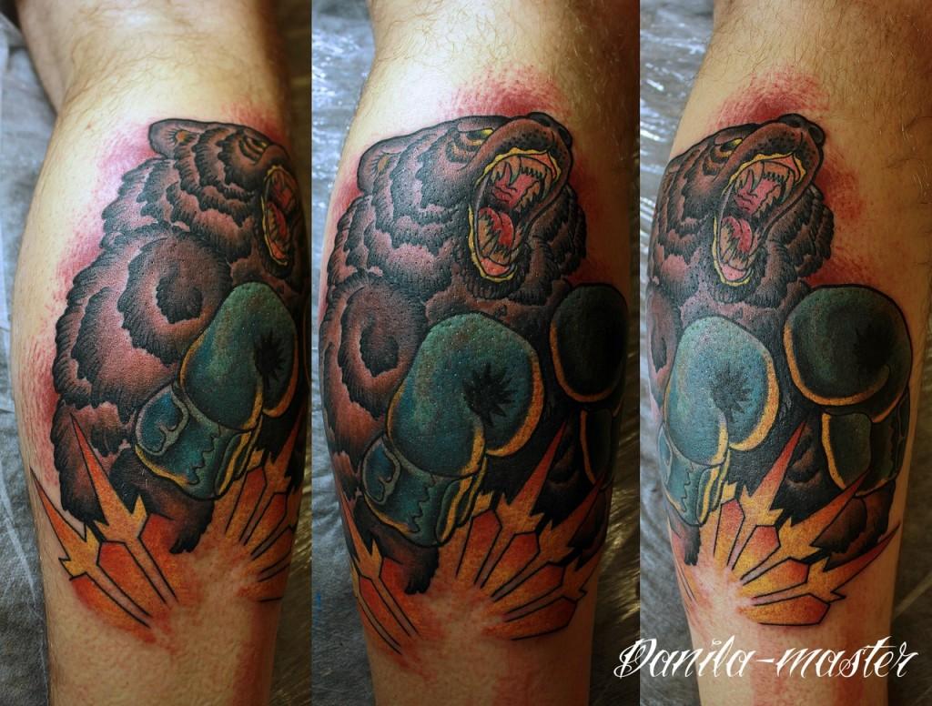 Художественная татуировка, художественная тату, тату медведя, тату медведя боксера, эксклюзивная татуировка