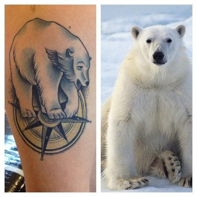 Художественная татуировка «Белый медведь». Мастер Александр Сода Николаев.