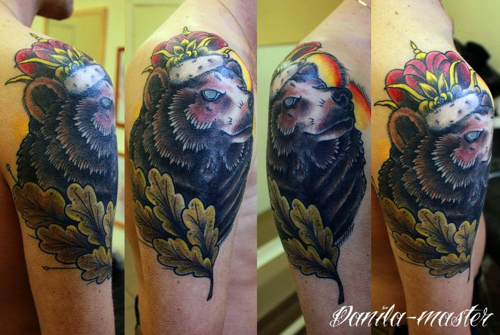 Художественная тату, традиционная тату, олд скул тату, тату медведь, taditional tattoo