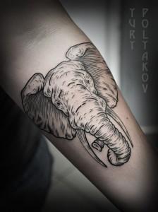 Художественная татуировка «Слон» от Юрия Полякова